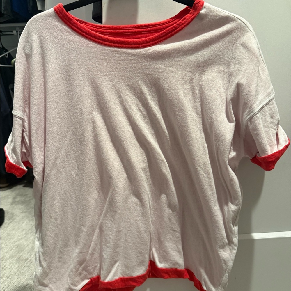 FP Movement by Free People Pink Short Sleeve Tee with Red Trim